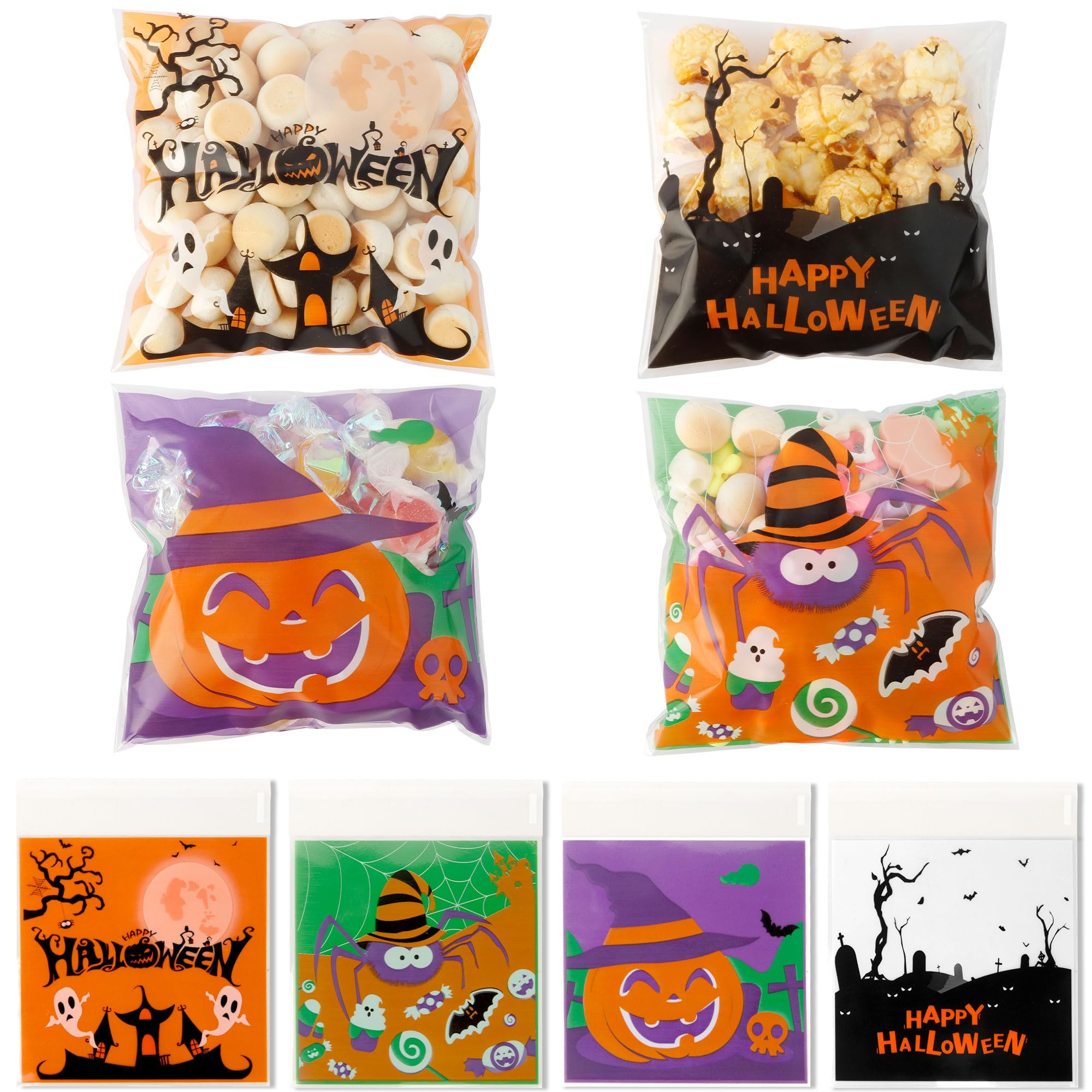 Photo 1 of 100 PCS Halloween Treat Ziplock bags(4x4 Inch) Self-sealing Candy Cookie Goodie Goody Small Gift Wrap Bags for Halloween Party Favors Supplies Decorations Spider Web Bat Pumpkin Pouches Table Decor