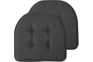 Sweet Home Collection Chair Cushion Memory Foam Pads Tufted Slip Non Skid Rubber Back U-Shaped 17" x 16" Seat Cover, 2 Count (Pack of 1), Charcoal