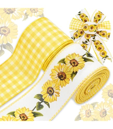Morex Ribbon Wired Taffeta Sunflower Meadow Ribbon, 2.5 inch