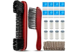 Skyley 19 Pcs Billiards Pool Table Rail Brush Cleaning Kit Pool Table Brush Set with Cue Chalk Cubes Cloth Slip on Cue Tip for Wooden Kit of Billiard Accessories