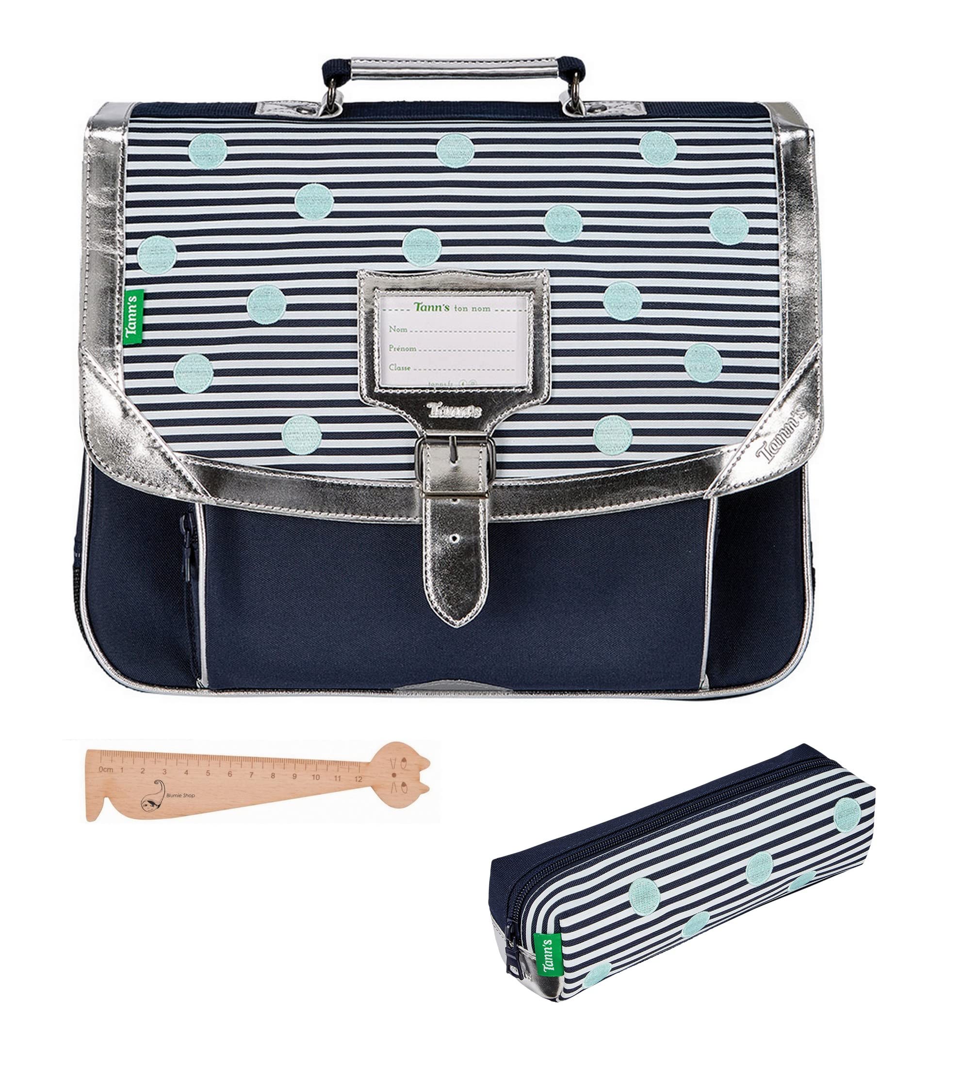 Blumie Cat Wooden Bookcase 38 cm + Assorted Rectangular Pencil Case + Bookmark, Gaëlle, 38 cm