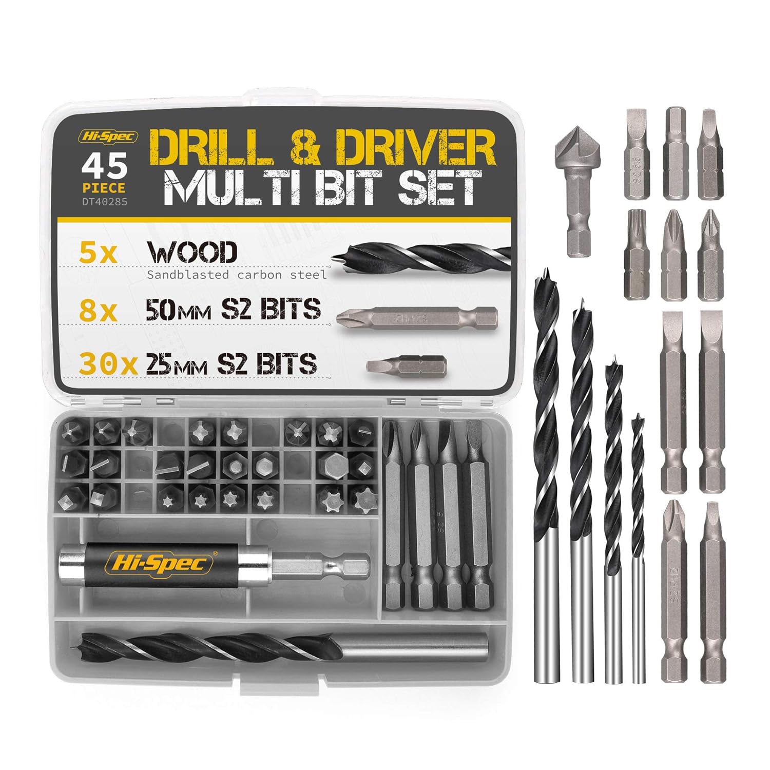 Hi-Spec 1/4” Hex Shank Screw Driver Bits & Drills Set. S2 Steel Bits & Drill Driver Power Tool Accessories for DIY Repairs, Installing Fixtures & Fittings, Screwing & Fastening