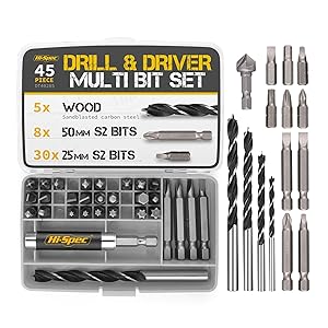 Hi-Spec 1/4” Hex Shank Screw Driver Bits & Drills Set. S2 Steel Bits & Drill Driver Power Tool Accessories for DIY Repairs, Installing Fixtures & Fittings, Screwing & Fastening