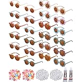 Kanayu 24 Pcs Sunglasses DIY Kit Small Round Flower Sunglasses Bulk with 200 Letter Beads 100 Daisy 2 Glues for Party Supplies(Lively Colors)