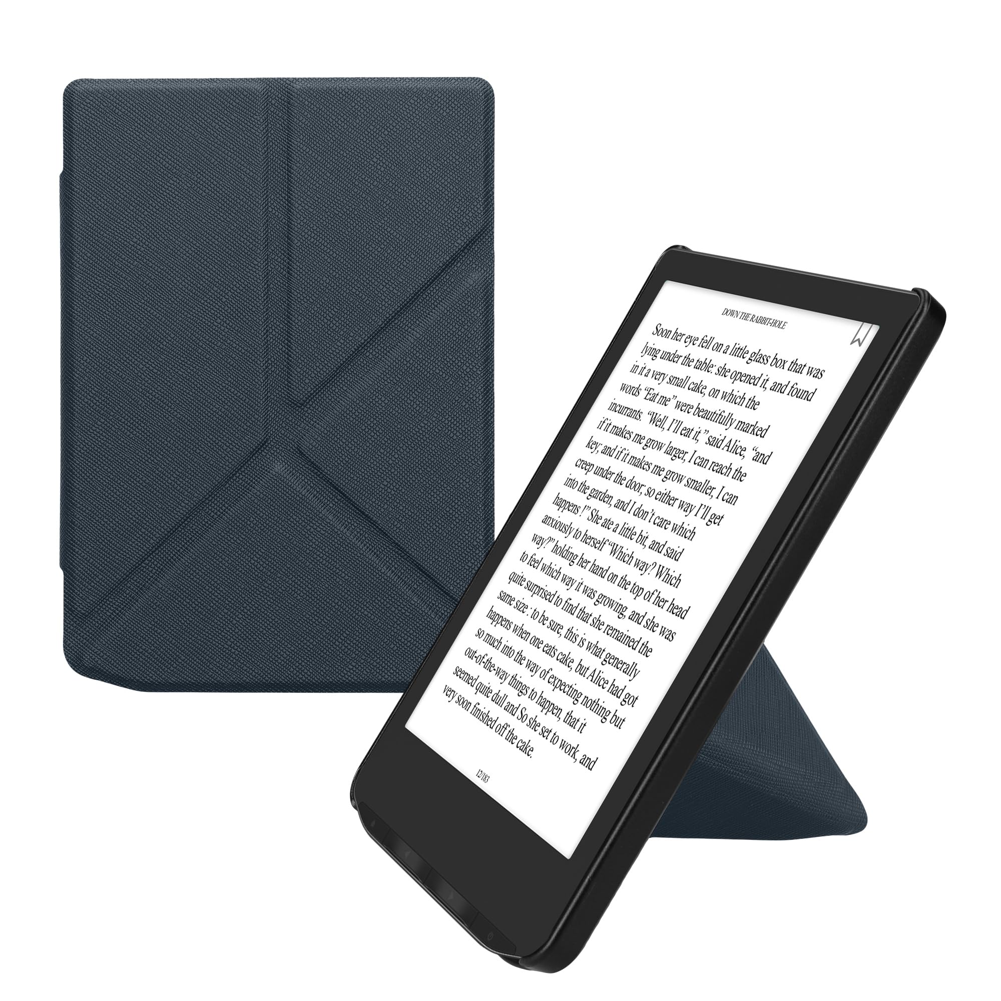 kwmobile Origami Case Compatible with Pocketbook Verse/Verse Lite/Verse Pro/Color/Vivlio Light/Light HD Case - Slim PU Leather Cover with Stand - Dark Blue