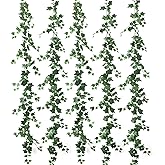 mizii 5 Pack 395" Artificial Vines Ivy Garland Fake Vine Realistic Silk Green Leaves Faux Hanging Plants Greenery Decoration for Outdoors Wedding Arch Party Indoor Mantle Bedroom Home Decor