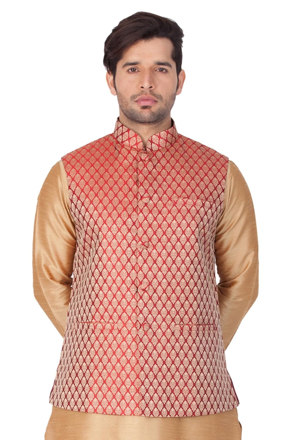 vastramay mens silk blend nehru jackets (maroon_vasmjma005)