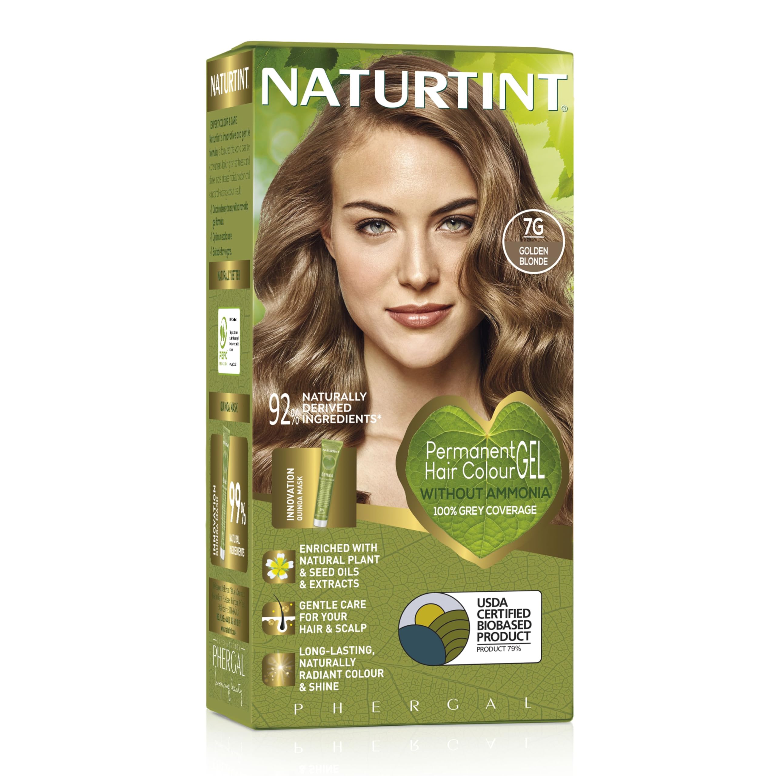 Naturtint Permanent Hair Colour Gel 7G Golden Blonde, Plant Enriched, Biobased, Ammonia Free, Long Lasting Grey Coverage and Radiant Colour, Nourishment and Protection
