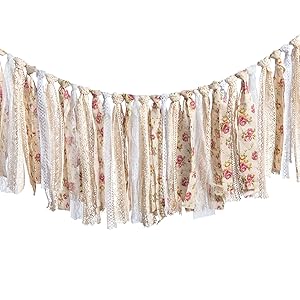 Ling's moment Fabric Burlap Lace Tassel Garland Rig Tie Banner Floral Print Decor Rustic Wedding Event & Party Supplies Shabby Chic Banner 3~6 FT