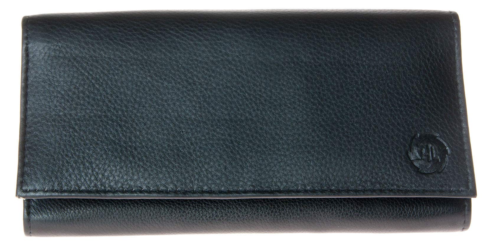 Waitress Style Large Soft Black Genuine Leather Wallet Without Closing Button