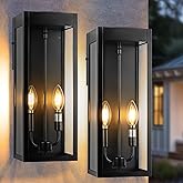 Sparluvix Outdoor Wall Lights 16 Inch Large, 2 Pack Black Modern Exterior Lighting Fixtures Wall Mounted with 2-Candle Light,