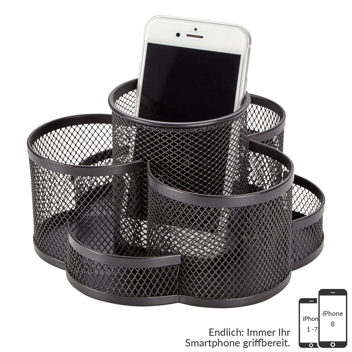 Rotating Desk Organiser in Black – High Quality and Large Round Metal Elegant Desk Organizer Pen Holder with Pen Holder, Office Organiser in Modern Design