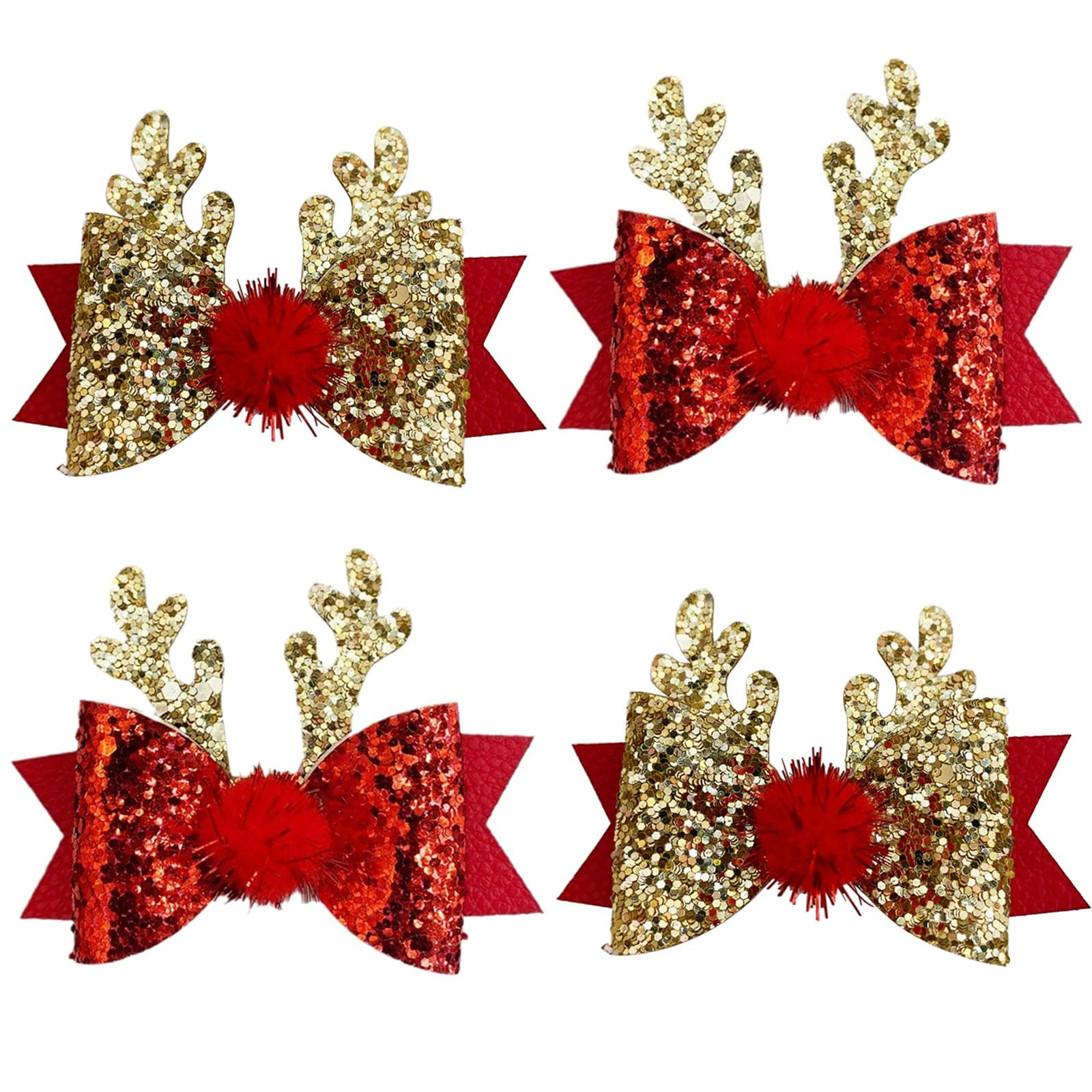AYNKH 2 Pairs Christmas Hair Clip, Reindeer Antlers Headdress, Cute Bow Ties Antlers Ears Hair Pins, Christmas Hair Accessories for Party Women Girls