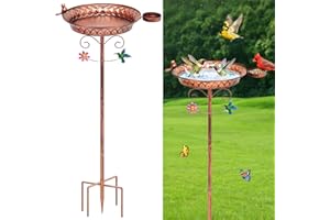 Metal Bird Baths for Outdoor, Vintage 40 Inch Tall Standing Bird Bath Bowl with Detachable Birds Feeder, Heavy Duty Hummingbi