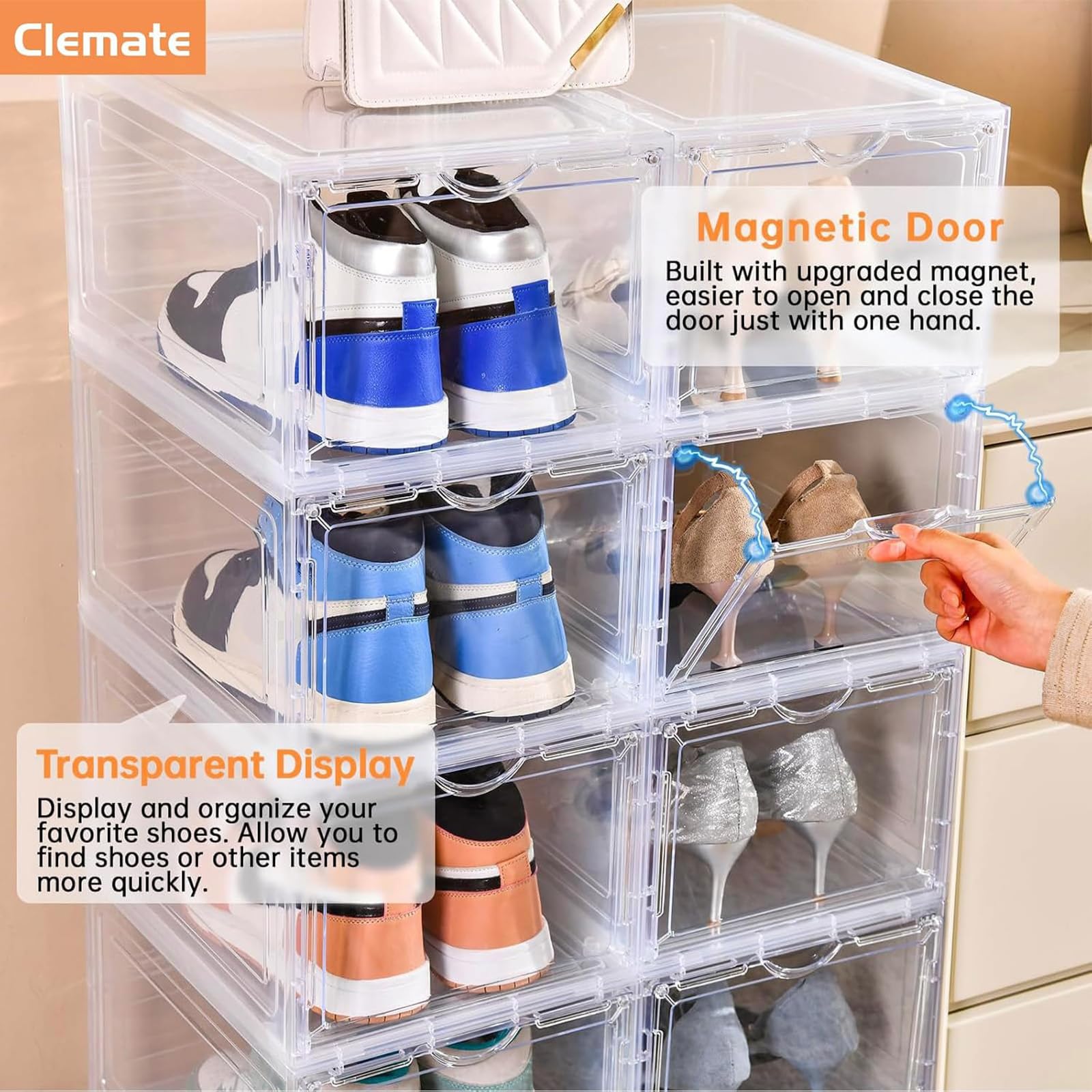 Mua Clemate Upgraded X-Large Shoe Storage Box,8 Pack,Shoe Box Clear ...