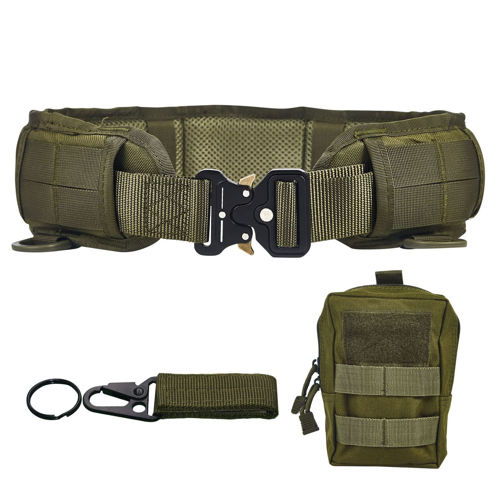 Ratulie Tactical Battle Belt Set Slim Airsoft Molle Belts Hunting Game Belts and Bags Safe Life Defense Belts, Army Green, 49 in ×3.15 in