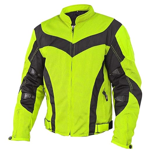 Xelement CF6019 Invasion Mens Neon Green Mesh Armored Motorcycle Jacket XLarge