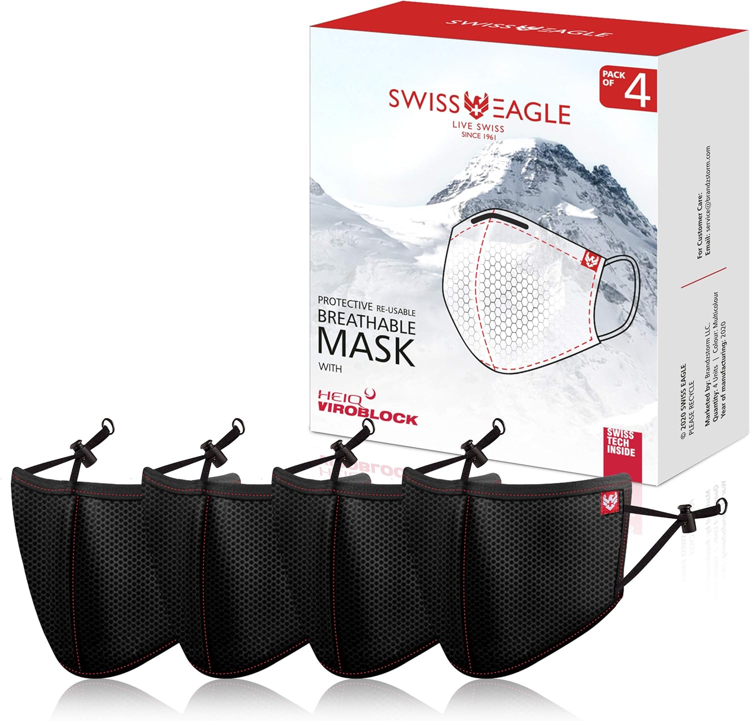 Swiss Eagle Black Face Mask Swiss Tech HeiQ Vblock Protection with