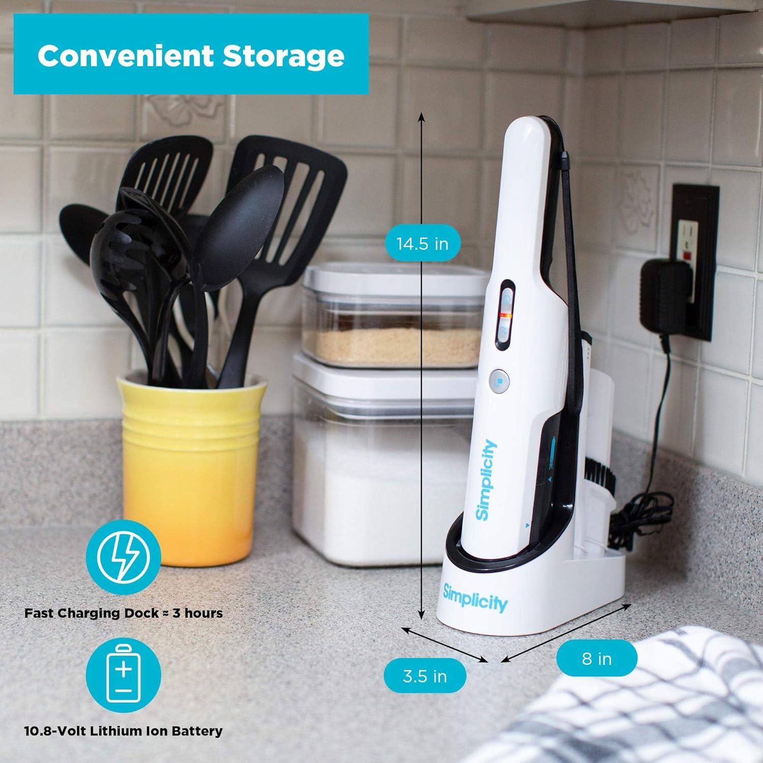 Cordless Handheld Vacuum by Simplicity, S5 Mini Vacuum with Extendable Dust Cup, Desk Vacuum, 2 Speeds -