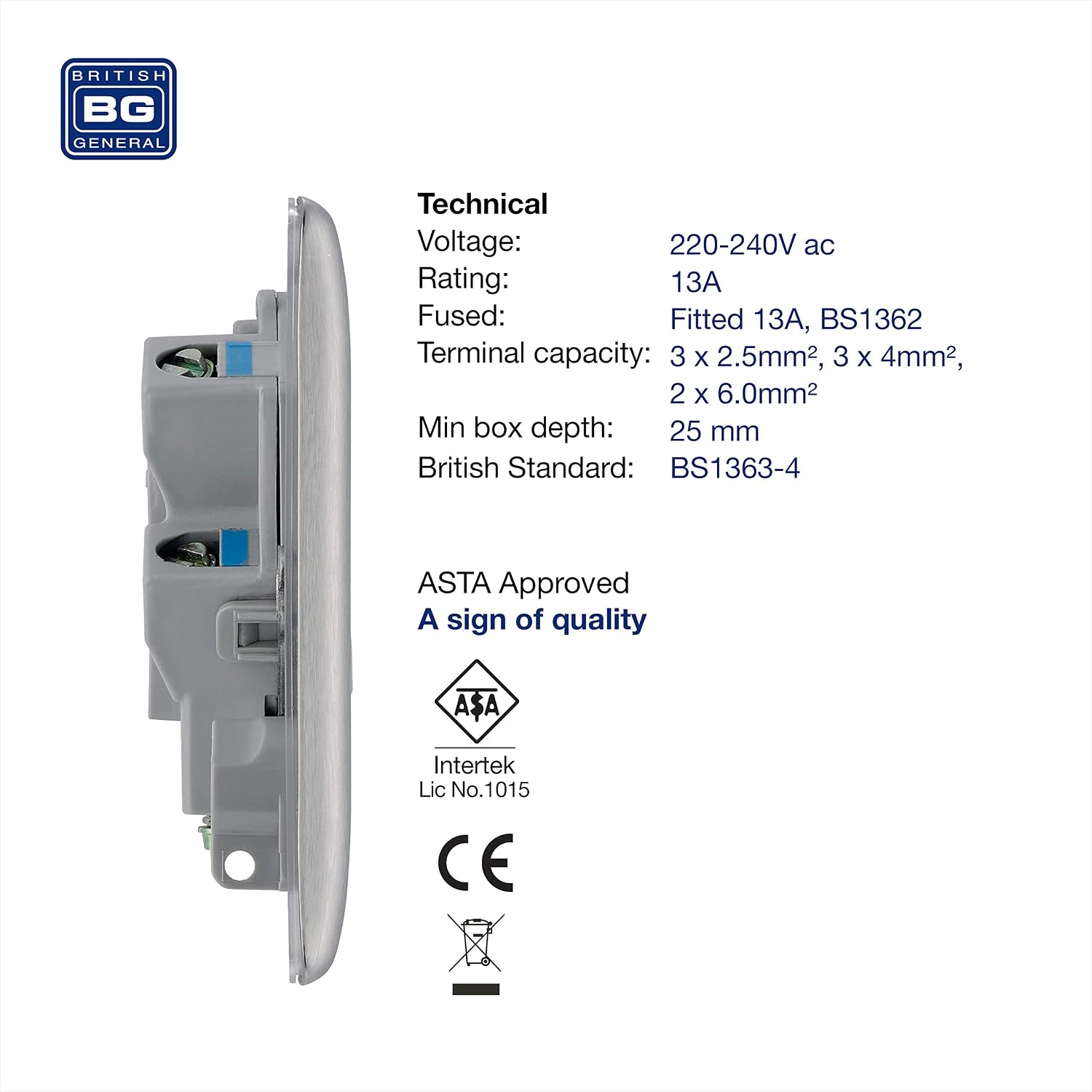 BG Electrical Unswitched Fused Spur Connection Unit, Double Pole, Raised and Slim Profile, Round Edges, Nexus Metal - Image 3