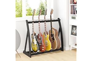 WISUCE HOME Adjustable Multi Guitar Stand Rack - Bamboo Guitar Case Stands Floor 1-9 Guitar Holder for Multiple Guitars Acoustic Electric Guitar & Bass Guitar Bag Padded Guitar Display for Band Home Stage Studio