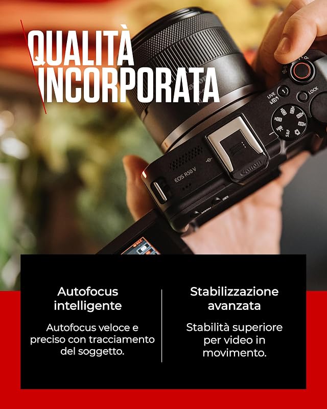 EOS R50 V - Fotocamere per Vlogging (Solo Corpo) | Compatibile con Obiettivi Canon RF | Attrezzatura per Content Creator, Vlog e Viaggi | Connettività Bluetooth