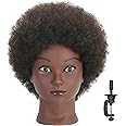 WikNifo Kinky Curly Mannequin Head 100% Human Hair for Hairdresser Practice Manikin Cosmetology Doll Training Head Braiding Styling with Stand