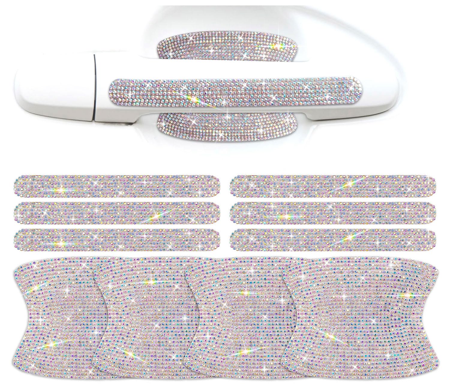 Photo 1 of 10 Pack Car Rhinestone Bling Door Handle Reflective Trim Stickers Universal Side Rear View Mirror Safety Scratch Resistant Protector Galaxy AB Set