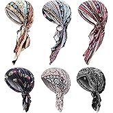 Fingertip WD 6 Pcs Chemo Headwear for Women, Pre Tied Caps Stretch Hat Turban Sleep Headwraps for Patient Hair Loss