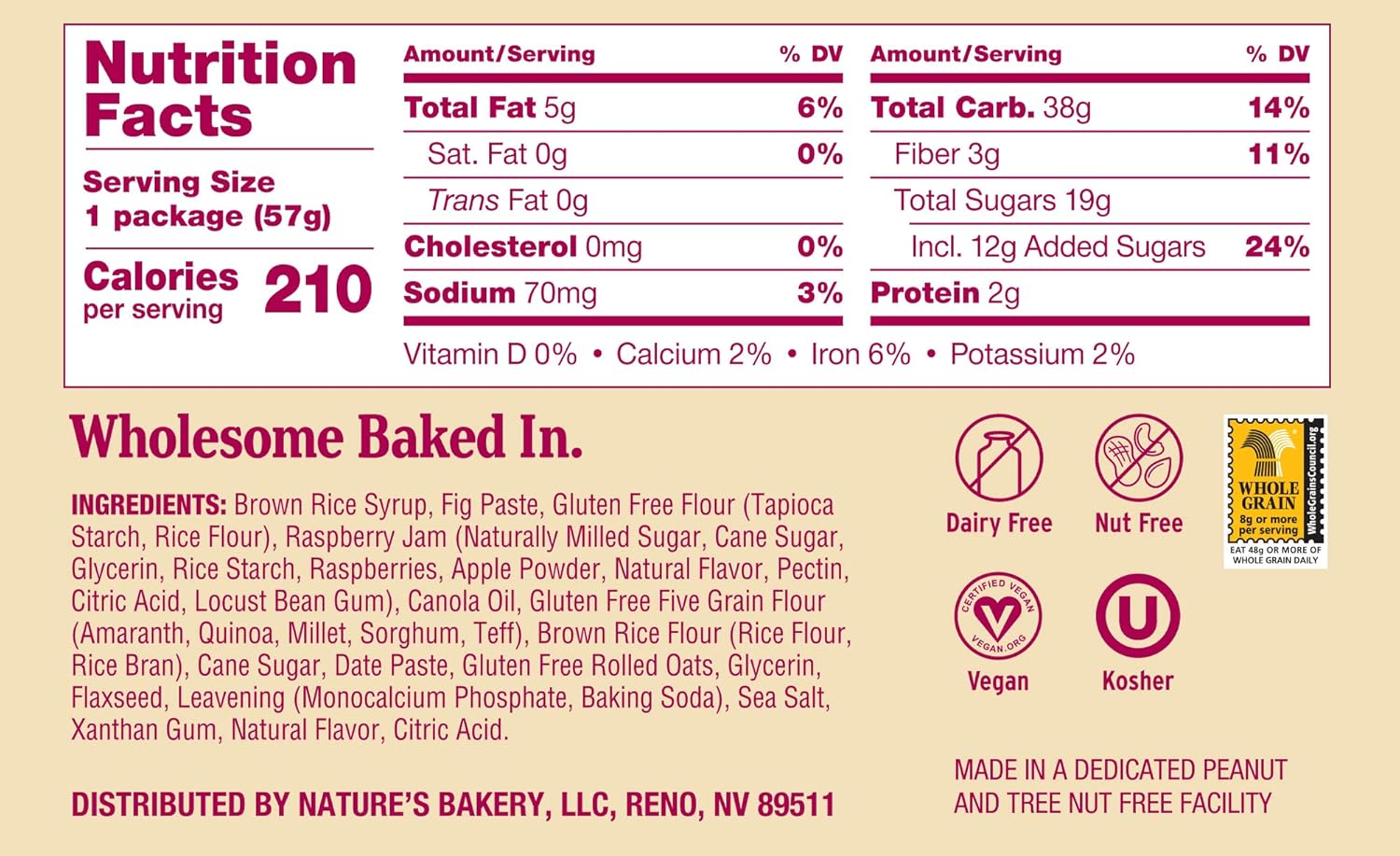 Amazon Com Nature S Bakery Gluten Free Fig Bars Raspberry Real Fruit Vegan Non Gmo Snack Bar 7 Boxes With 12 Twin Packs 84 Twin Packs