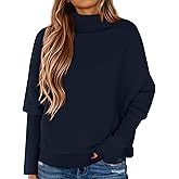 PRETTYGARDEN Fall Sweaters for Women 2026 Winter Clothing Batwing Sleeve Casual Loose Knit Turtleneck Sweater Holiday Outfits
