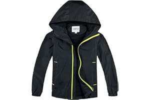 UMMTOM Boys Rain Jackets Lightweight Waterproof Hooded fleece Raincoats Windbreakers for Kids