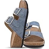 YOKI LORAYN-10 Women’s Platform Sandals With Double Buckle - Comfortable Wedge Sandal, Summer Slip-On Style, Versatile & Stylish Platform Sandal Women (Denim, Size 6)
