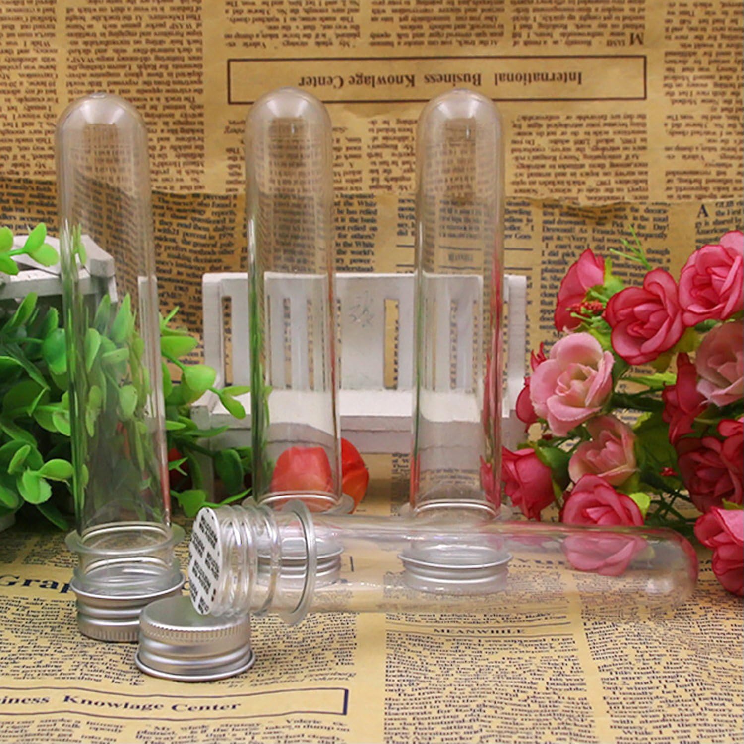 Junhope 12 Pcs, 40ML (25 x 140mm) Clear Plastic Test Tube with Screw Caps by JamHooDirect, Transparent - Image 4