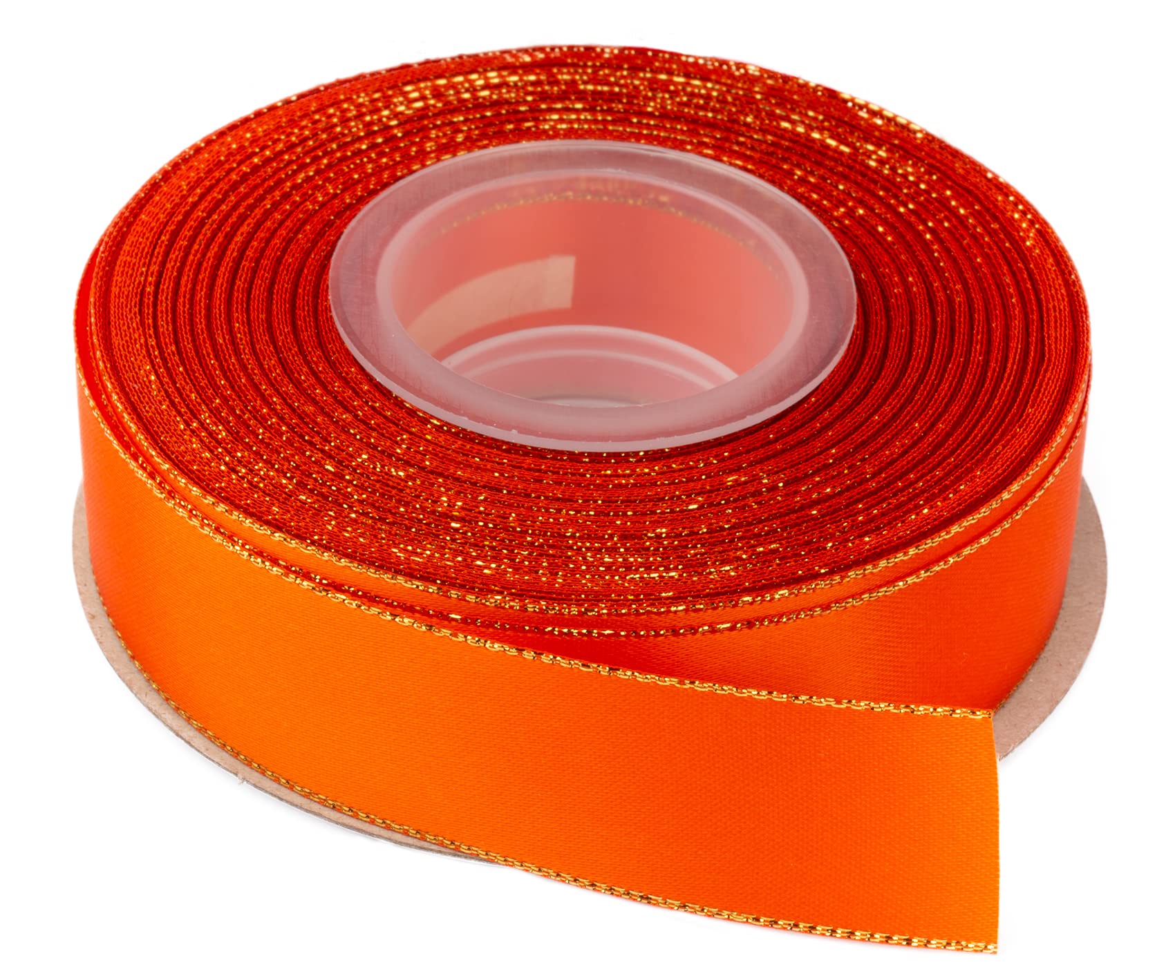 Ribbonitlux 25mm Double Face Satin Ribbon with Gold Edge 22 Meters (761-Autumn Orange), Perfect for Gift Wrapping, Party Decor, Wedding and Craft