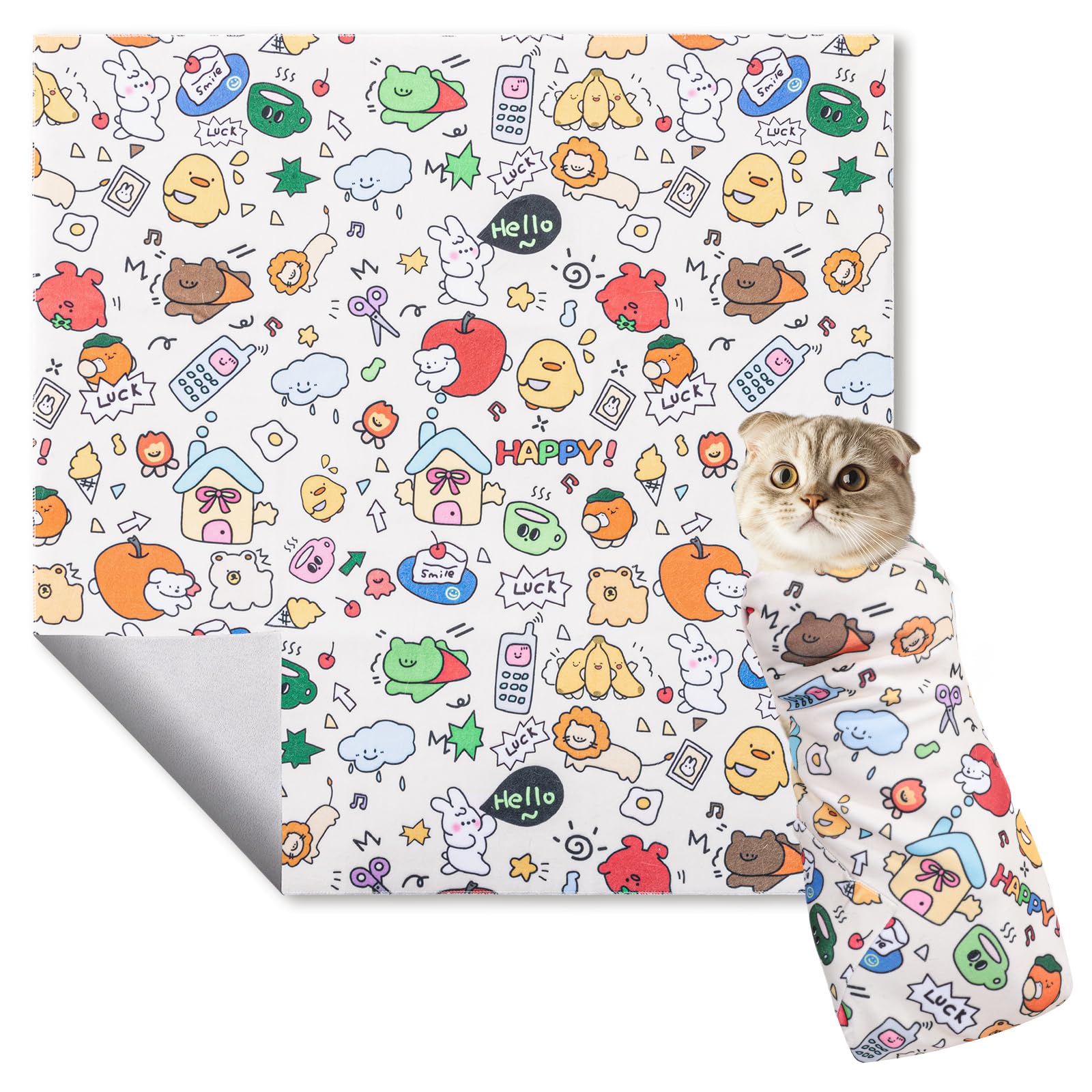 Photo 1 of 27.6" Cat Wrap for Cutting Nails, Self-Adhesive Cat Grooming Wrap Anti-Escape Cat Restraint for Nail Clipping Cat Swaddle Wrap Cat Wrapping Cloth for Pet Cleaning and Beauty (Within 15lbs)
