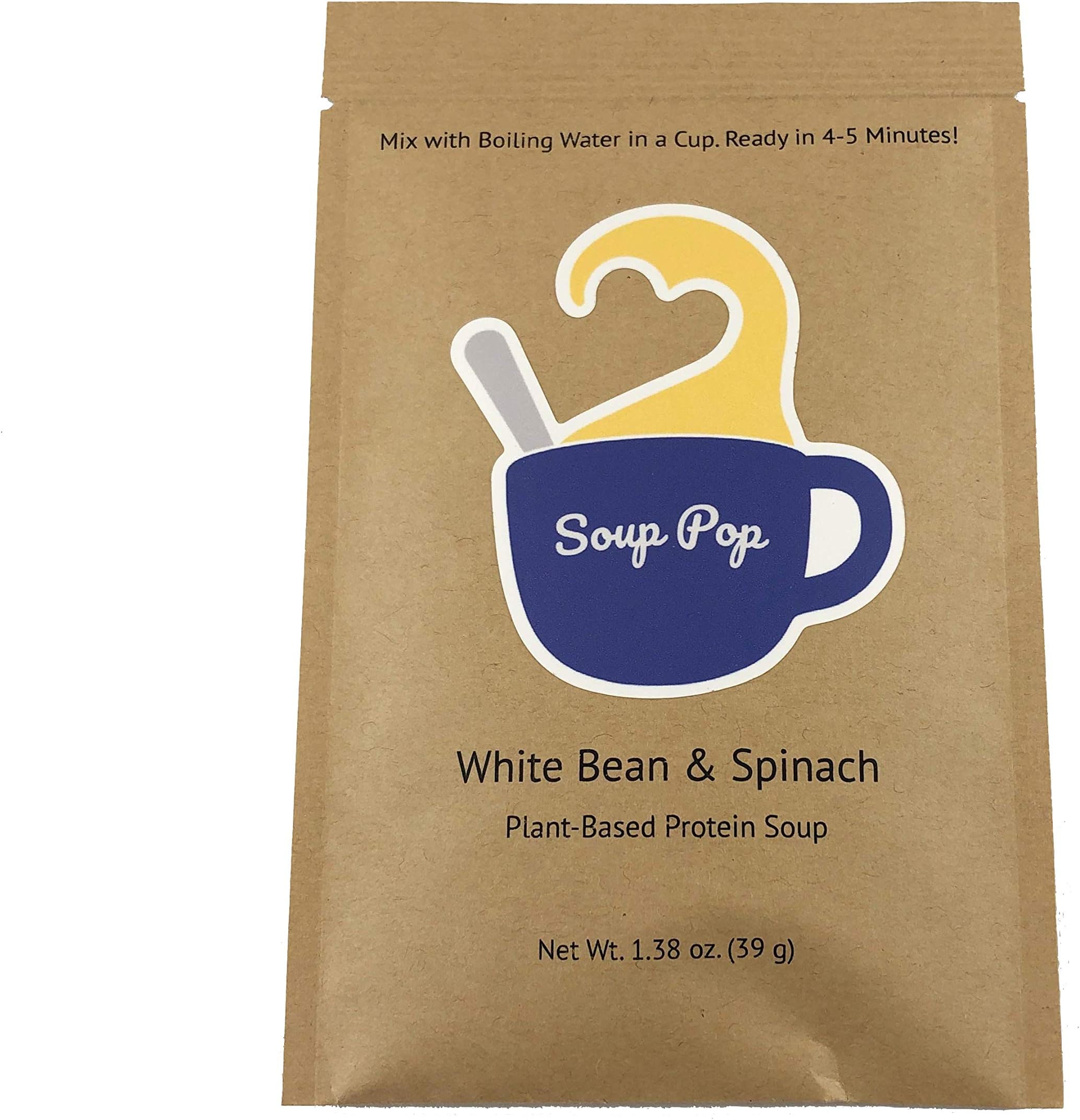 Soup Pop Instant Vegan Soup, Plant-Based Protein, Single-Serving, Value Pack (Pack of 6) (White Bean & Spinach)