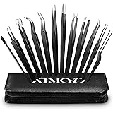 Precision Tweezers Set, ATMOKO 12 PCS ESD Tweezer Set, Anti-Static Stainless Steel Tweezers Kit Curved Tweezers for Craft, Je