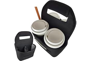 Brandzini Insulated Reusable 4-Cup Drink Carrier with Adjustable dividers, Money Pocket, Straw Slot and Handle. Ideal for delivery, Takeout, Travel, and Outdoor use