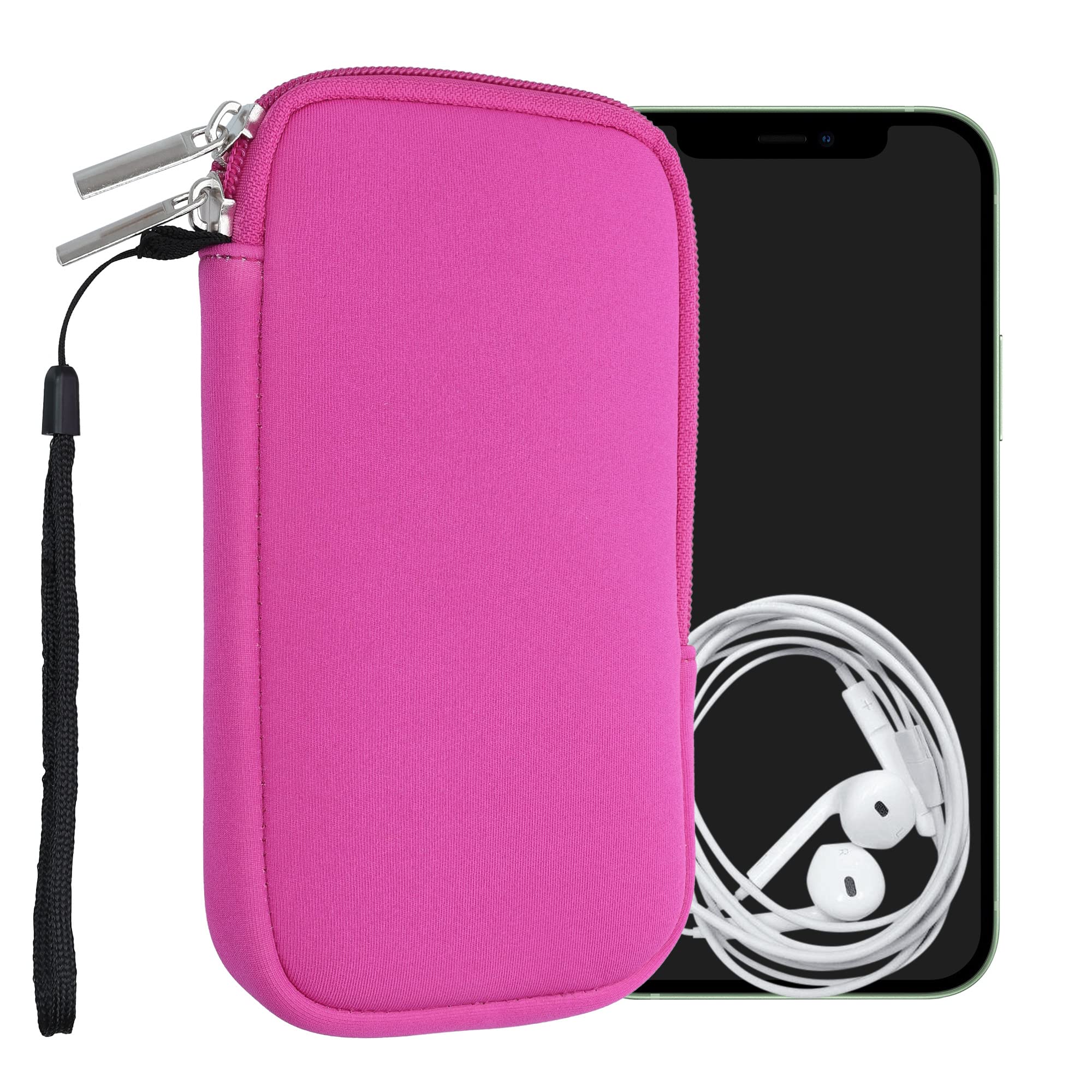 kwmobile Neoprene Phone Pouch Size L - 6.5" - Universal Cell Sleeve Mobile Bag with Zipper, Wrist Strap - Dark Pink — image 1