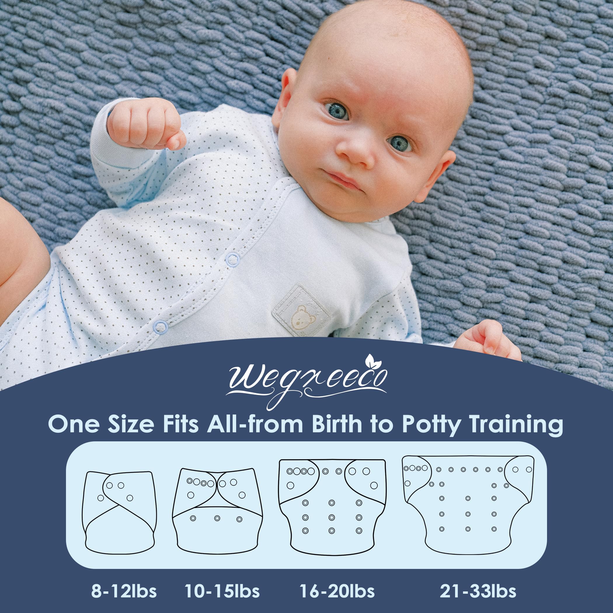 wegreeco Cloth Diapers 5 Pack with 5 Inserts, Washable Cloth Diapers for Babies, One Size Adjustable Reusable (Boy Car & Sail)