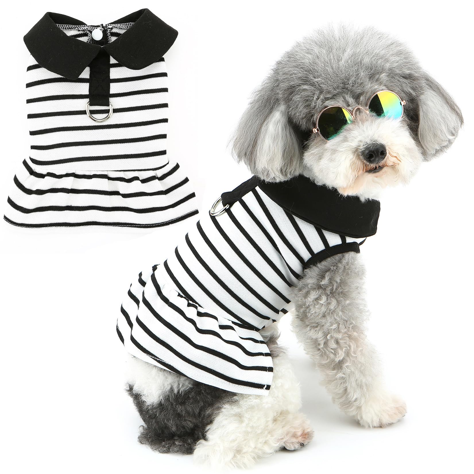 Zunea Striped Dog Dresses for Small Dogs Summer Princess Dress with D-Ring Soft Breathable Puppy Clothes Sleeveless Pet Dog Cat Skirt Doggy Chihuahua Toy Poodle Apparel XS