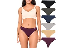 BAMBOO COOL Women's Thongs Seamless Moisture-Wicking Breathable Underwear High Stretchy Mid Waisted Panties Tagless 6 Pack