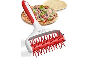 Orblue Pizza Dough Docker, Pastry Roller with Spikes, Pizza Docking Tool for Home & Commercial Kitchen - Pizza Making Accessories that Prevent Dough from Blistering, Red