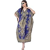 LAPSHA'S Women's Kaftan Dress Beach Cover Up Tribal Ethnic Print Plus Size Loose Kimono Maxi Dress
