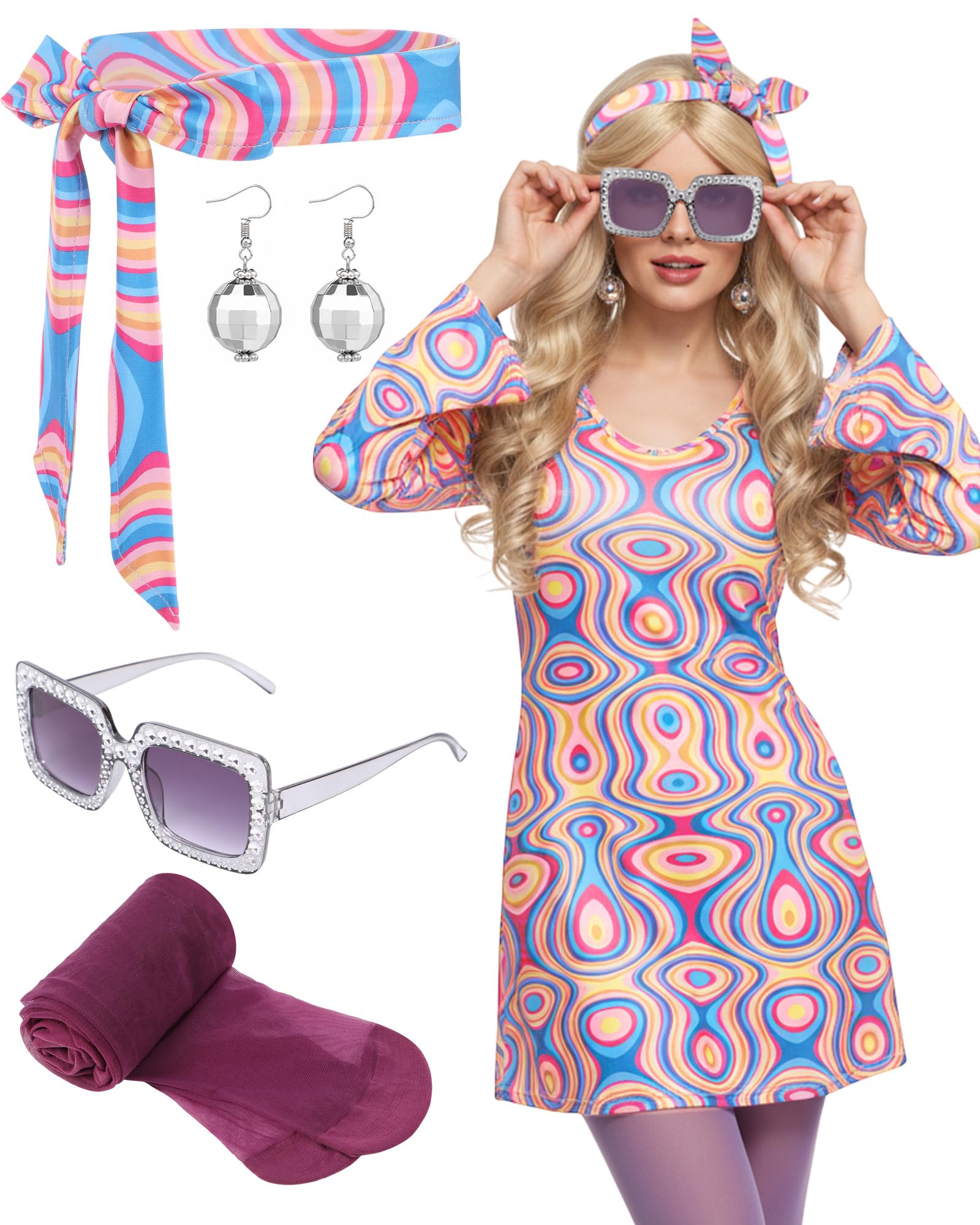 Photo 1 of *PARTIAL SET*
Janmercy 5 Pcs 70s 80s Hippie Costumes Accessories for Women 70's Disco Outfit for Halloween Party Cosplay(Small,Retro)