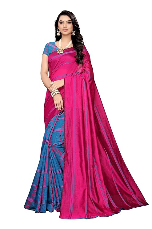 Women's Cotton Silk Blend Lining Saree With Blouse Piece(ZEBRA-Colors_Free Size)