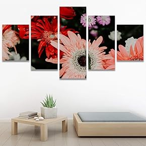 SIGNWIN 5 Panel Canvas Wall Art Assorted Petals...