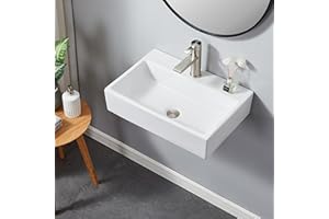 VC CUCINE VCCUCINE 21"x14" Wall Mount Sink,Small Wall Mounted Bathroom Sink Contemporary Porcelain Ceramic,Modern White Floating or Countertop Rectangle Lavatory Art Basin with Faucet Hole Vanity Sink