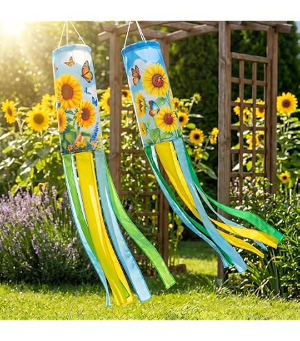 2-Pack 40-Inch Pumpkin & Sunflower Windsocks – Outdoor Hanging